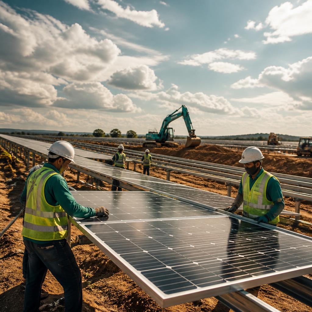 Construcción de campo de paneles solares